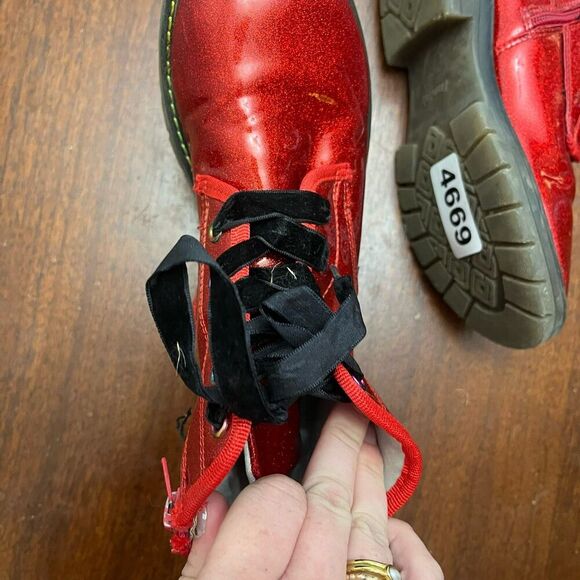 Dream Pairs Unisex Kids Red Ankle Boots 3 Lace Up Block Heels Side Zip Glittery - Picture 4 of 8